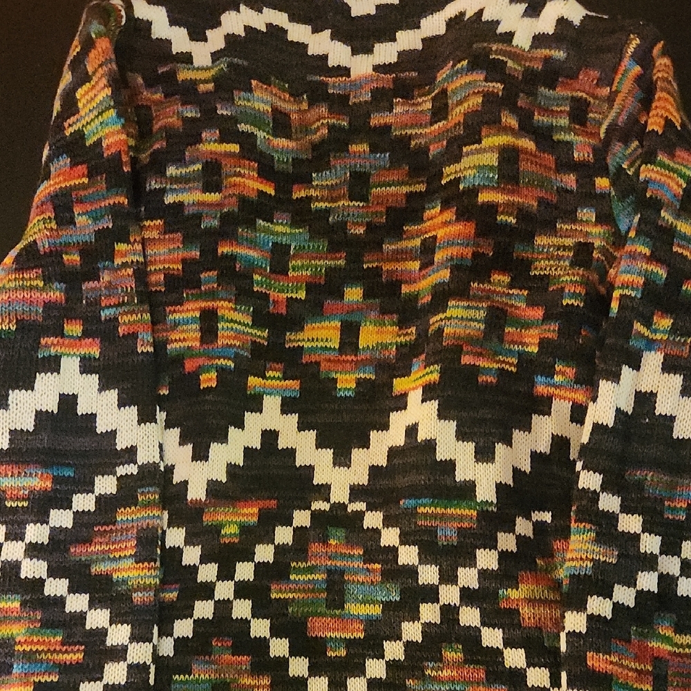 Intro Multicolor Southwestern Geometric Print Loose Women's Cardigan - Picture 8 of 11